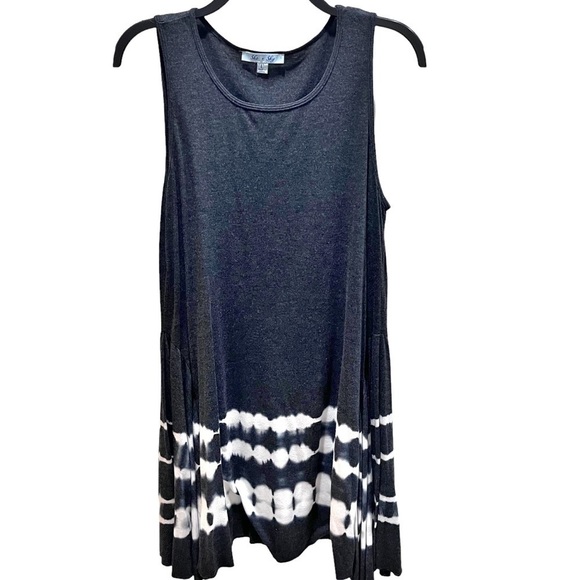 She + Sky Charcoal Gray Tie Dye Hem Fit & Flare Tunic or Dress Sleeveless Sz L - Picture 1 of 8